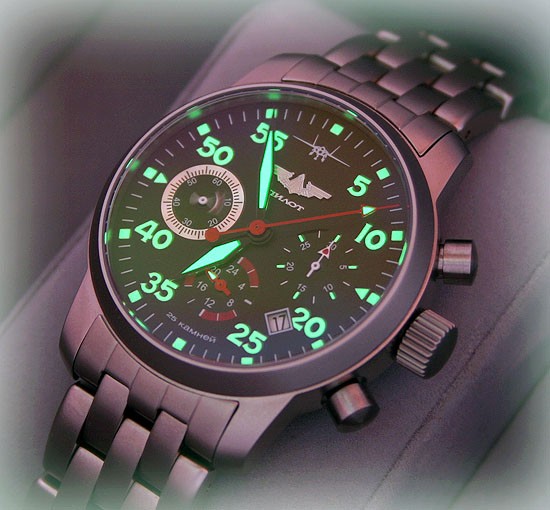 Russian Chronograph Watch Pilot Aviator Berkut 31681 w/ stainless steel band