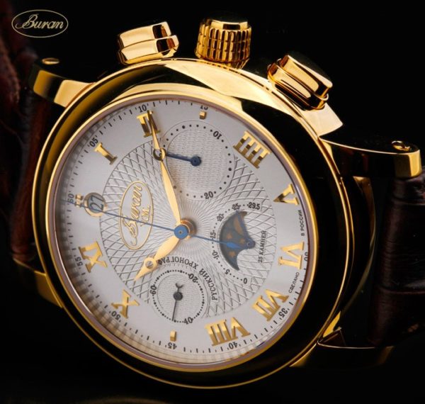 Russian Chronograph Watch BURAN V.M. 31679 Moonphase Gold