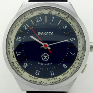 Russian 24-Hours Mechanical Military Watch RAKETA World Time Blue