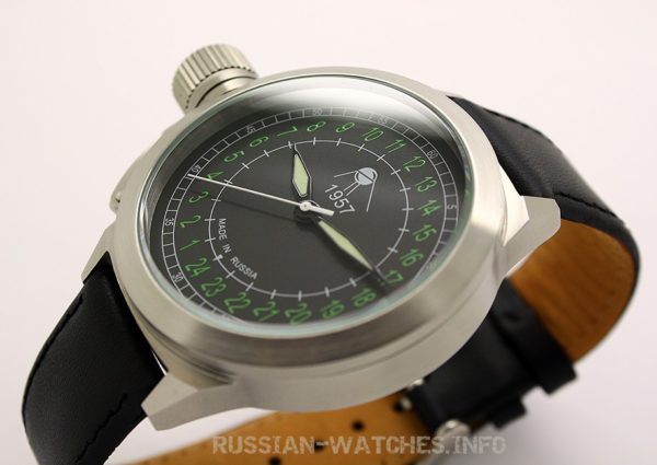 Russian 24-hours watch Sputnik 1957 Automatic Black 45 mm