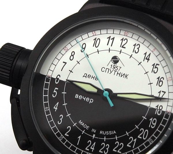 Russian 24-hours mechanical self-winding watch Sputnik 1957 bw_black