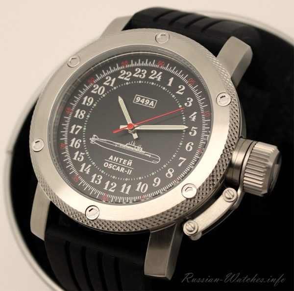 Russian 24-hour mechanical watch Submarine ANTEY (Oscar-2) Black 47 mm