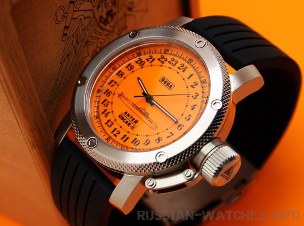 Russian 24-hour mechanical watch Submarine ANTEY (Oscar-2) Orange 47 mm