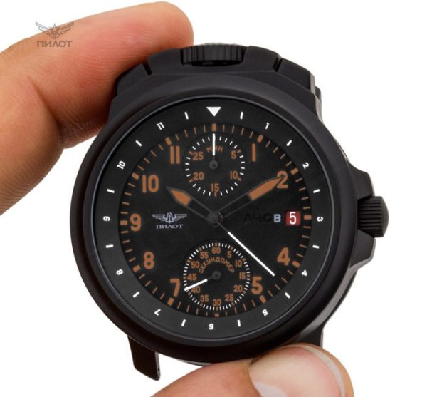 Russian Chronograph Watch Pilot Aviator BORTOVIE 3133 Black/Orange