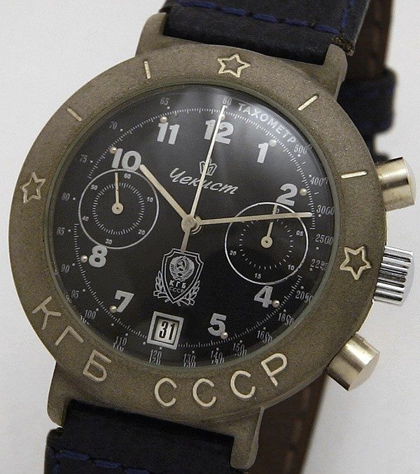 Russian mechanical chronograph watch Poljot Chekist KGB USSR Titanium