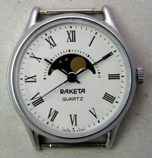 Soviet quartz watch RAKETA 2356 Moonphase USSR 1980s