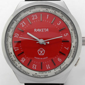 Russian 24-hours watch Raketa World Time Red