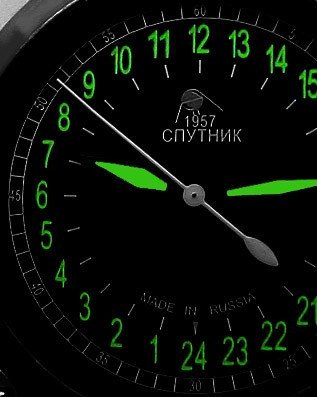 Russian 24-hours watch Sputnik 1957 Automatic Black 45 mm