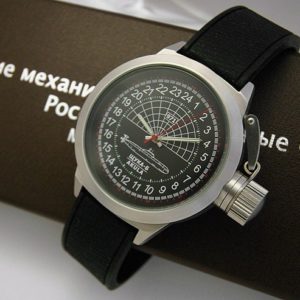 Russian 24-hour watch Submarine Shchuka-B Black 45mm (silicone band)