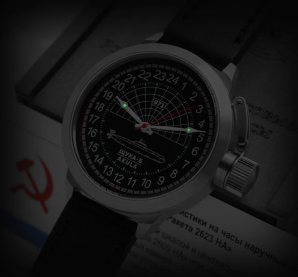 Russian navy watch – 24 hour dial – Submarine Shchuka-B Akula – Leather– 52 mm
