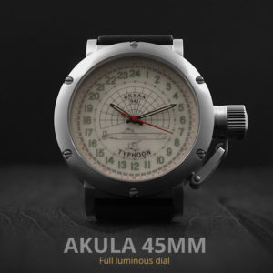 Russian 24 hour watch, Akula Submarine, Luminous 45 mm