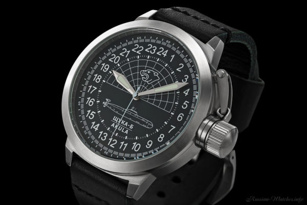 Russian 24 hour watch, Shchuka-B Submarine Black 51 mm (leather)