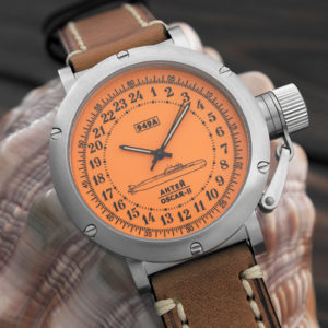 Russian 24 hour watch, Antey Submarine, Orange 45 mm (leather)